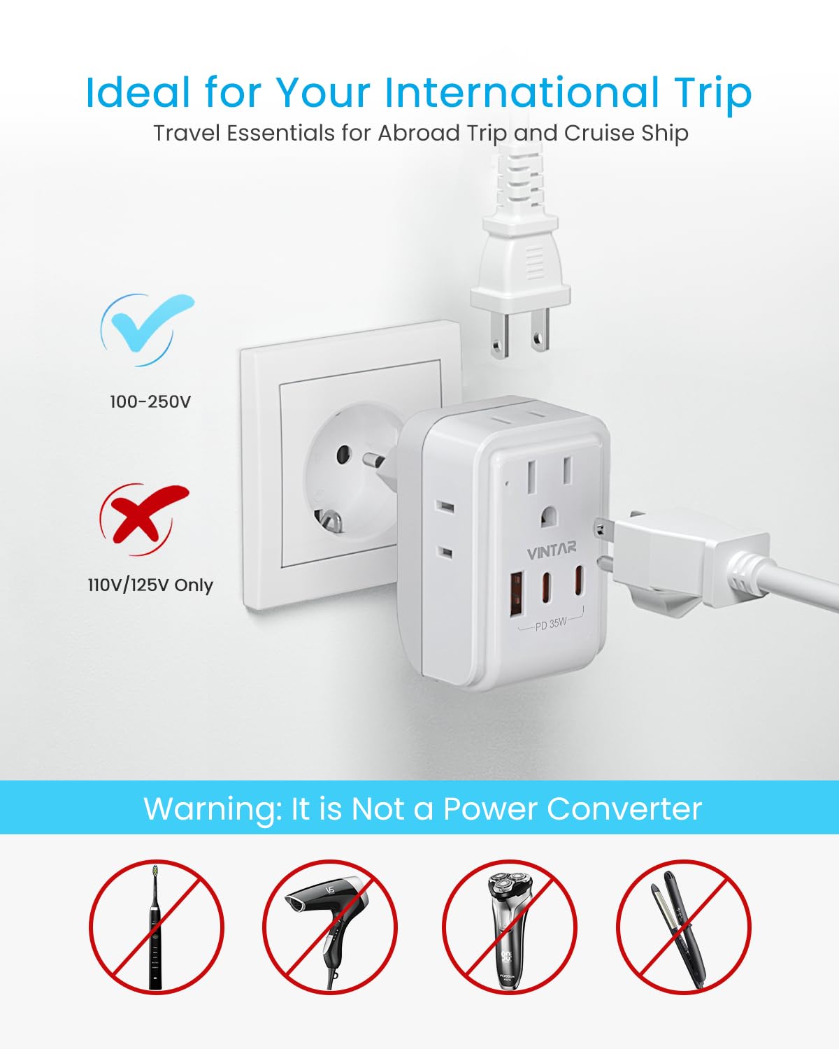VINTAR inside travel bag with chargers for organized travel power