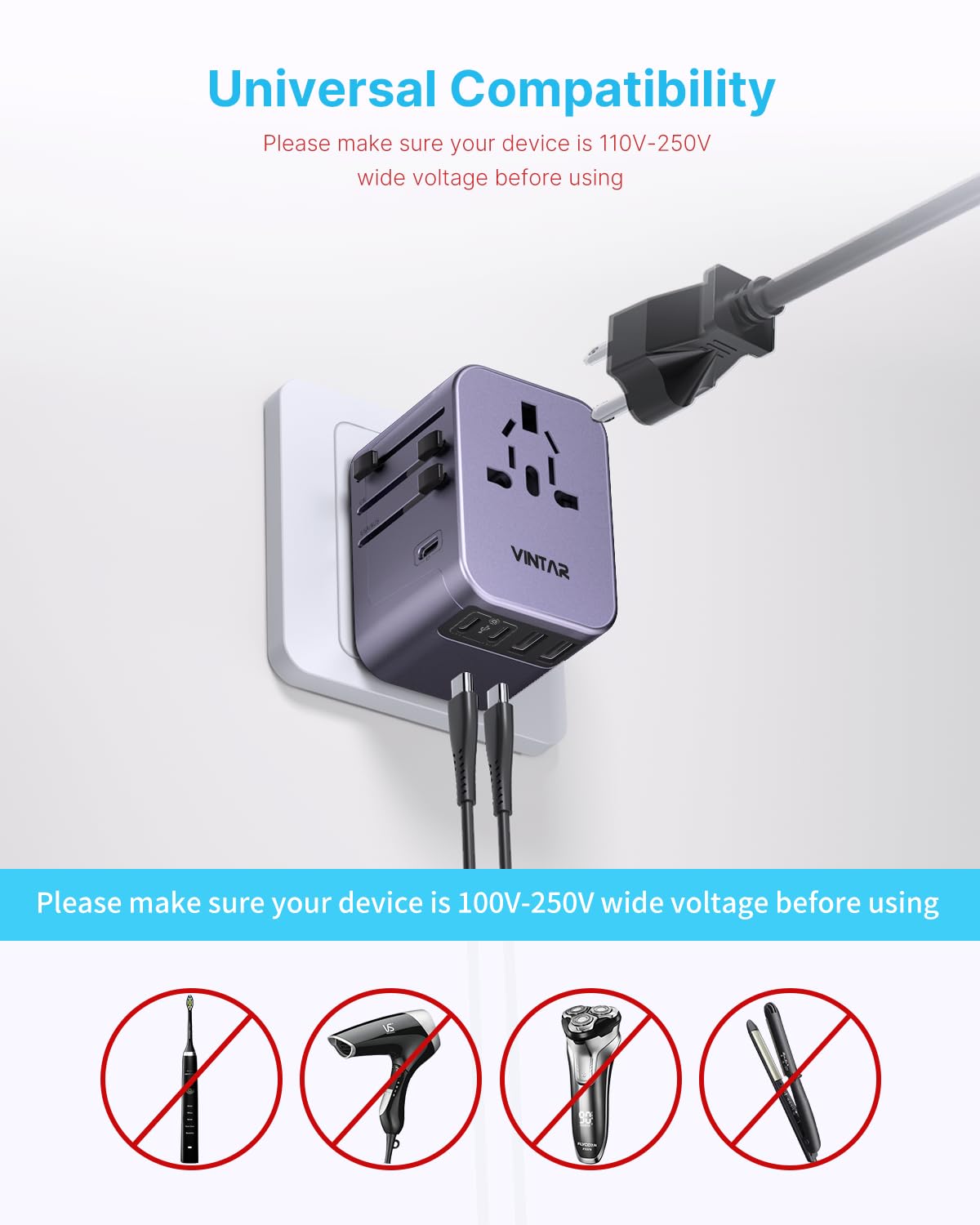 vintar on travel desk with phone and camera, brand enabling organized charging