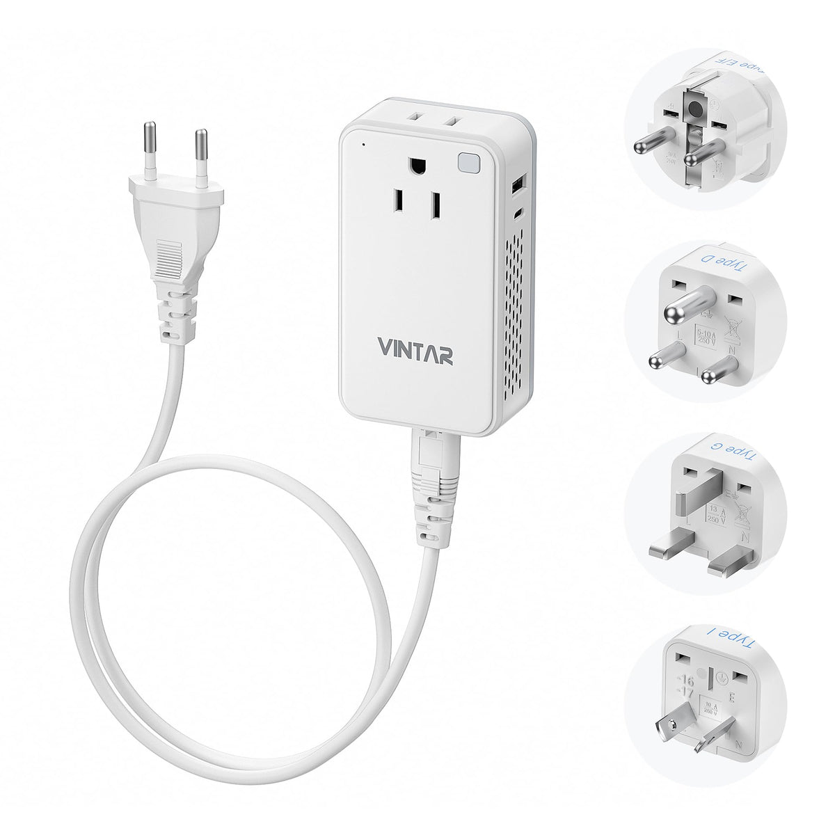 VINTAR Mini converter front view showing compact travel design for packing ease