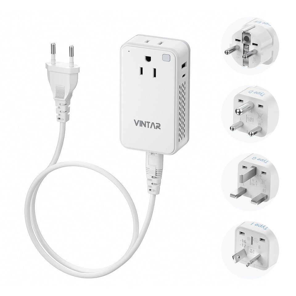 VINTAR Mini converter front view showing compact travel design for packing ease