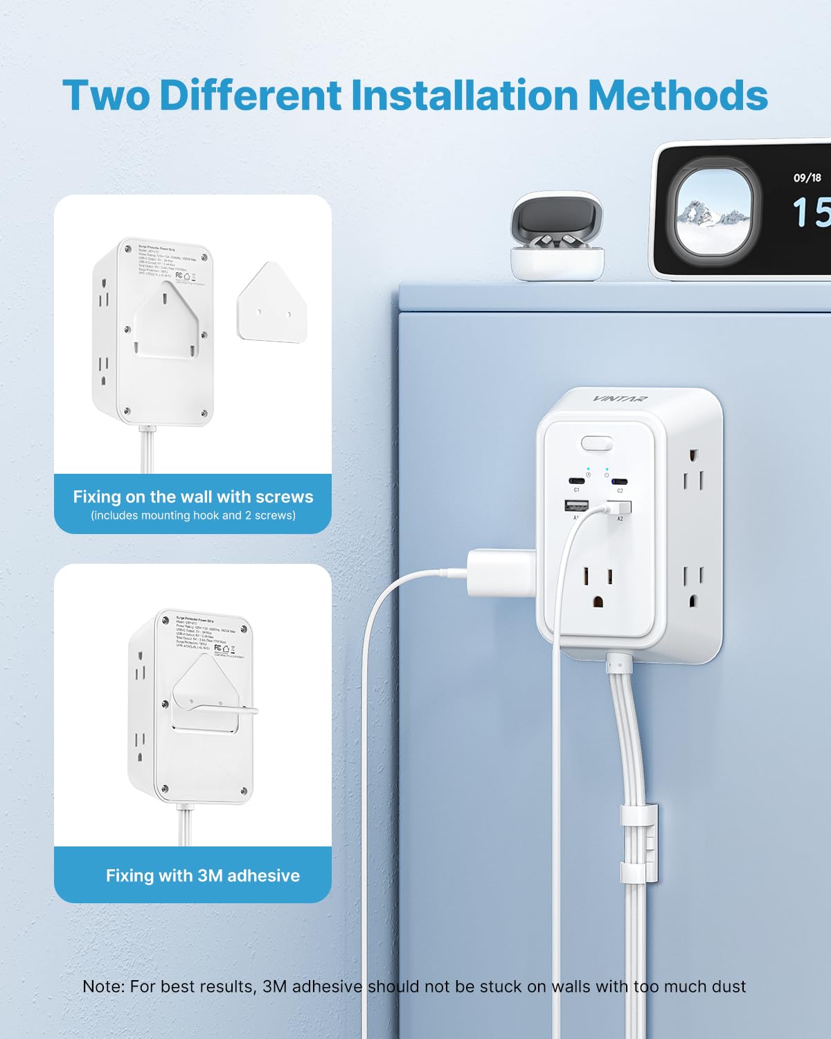 VINTAR wall-mountable outlet extender with bracket for flexible placement in living rooms