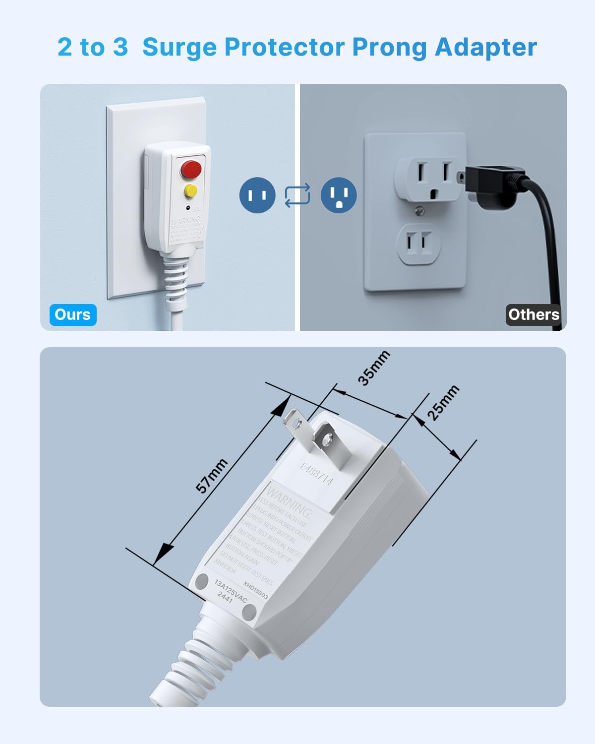 VINTAR outlet layout displaying six widely spaced AC ports for bulky adapters
