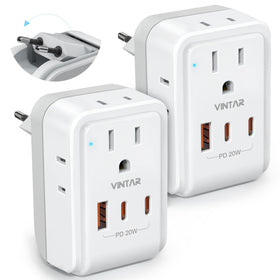 VINTAR PD 20W foldable European travel plug adapter close-up showing compact design