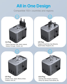 VINTAR interchangeable plug heads extended demonstrating EU/UK/US/AUS use