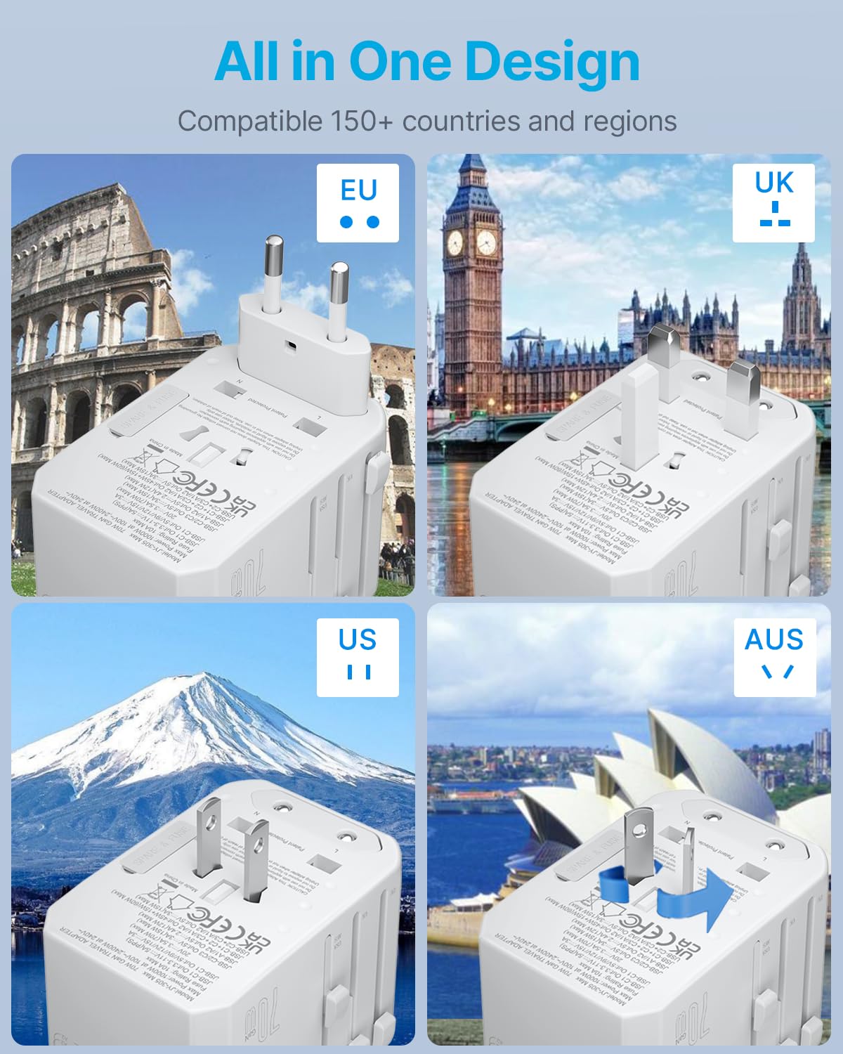 VINTAR extended plug types displayed to show global compatibility benefit