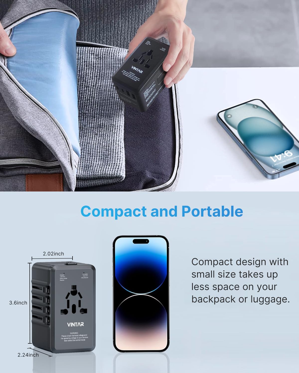 VINTAR portable travel bag included for organized packing