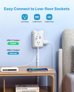 VINTAR power strip with 5 AC and 4 USB ports for clutter-free charging under a desk
