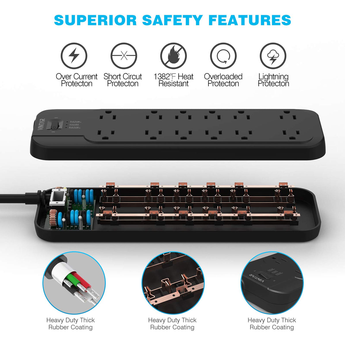 VINTAR dual 4800J protection guards devices from surges and spikes.