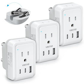 VINTAR foldable Type M travel plug adapter with 90-degree prongs for compact packing