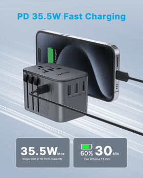 VINTAR closeup of USB‑C PD and USB‑A QC ports for fast charging