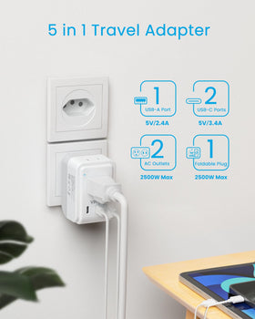 VINTAR compact foldable travel adapter shown in pocket-ready form