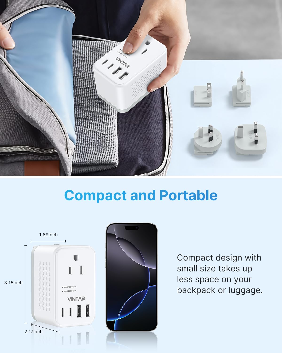 VINTAR with travel pouch and accessories showing organized portability