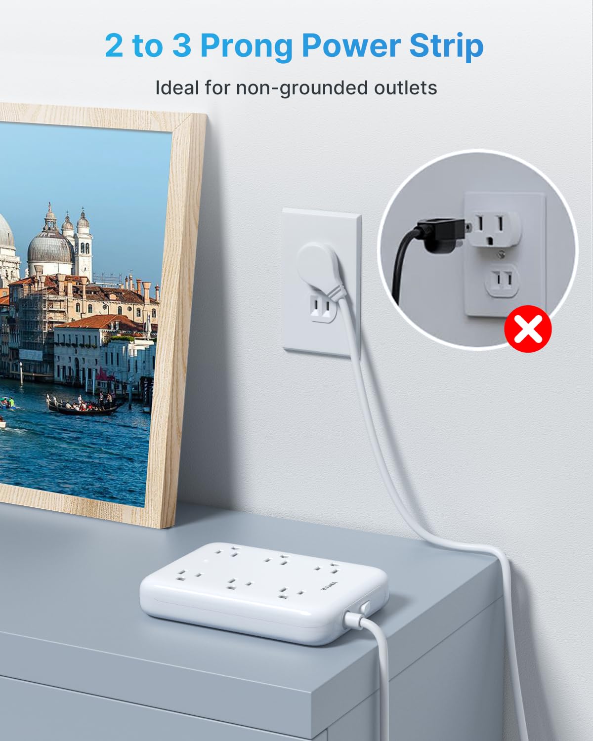 VINTAR ultra flat plug sits flush against the wall for space-saving setup