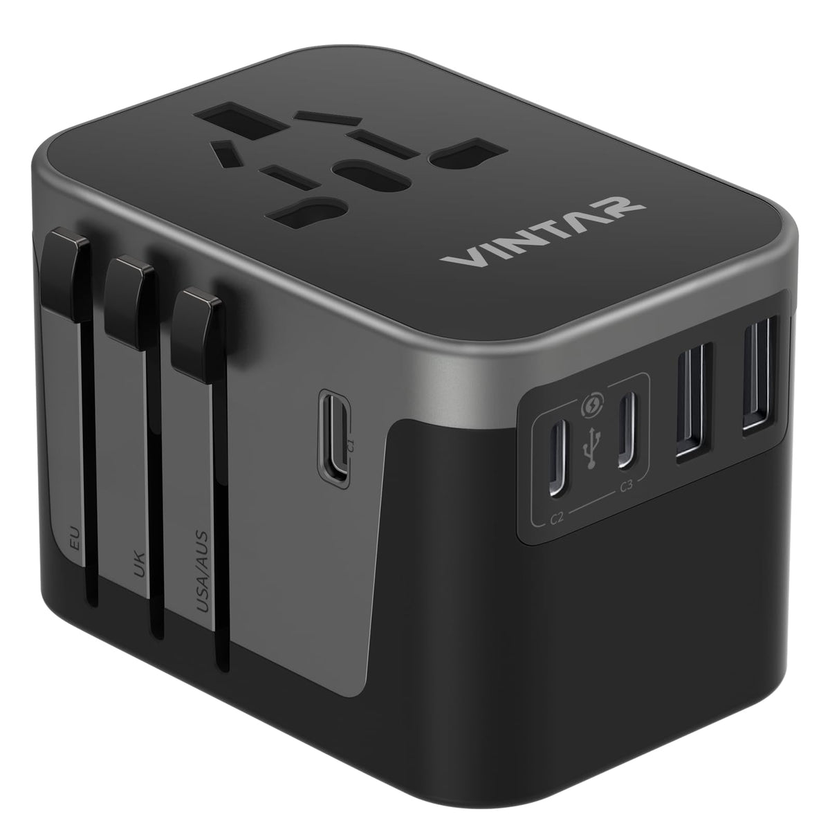 VINTAR universal travel adapter in compact design for easy packing