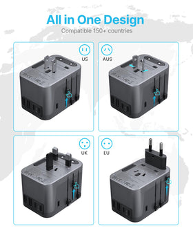 VINTAR travel adapter ports visible for charging multiple devices.