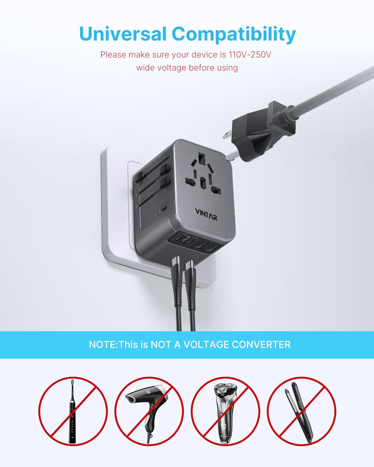 VINTAR universal travel adapter warranty highlights reliable support.