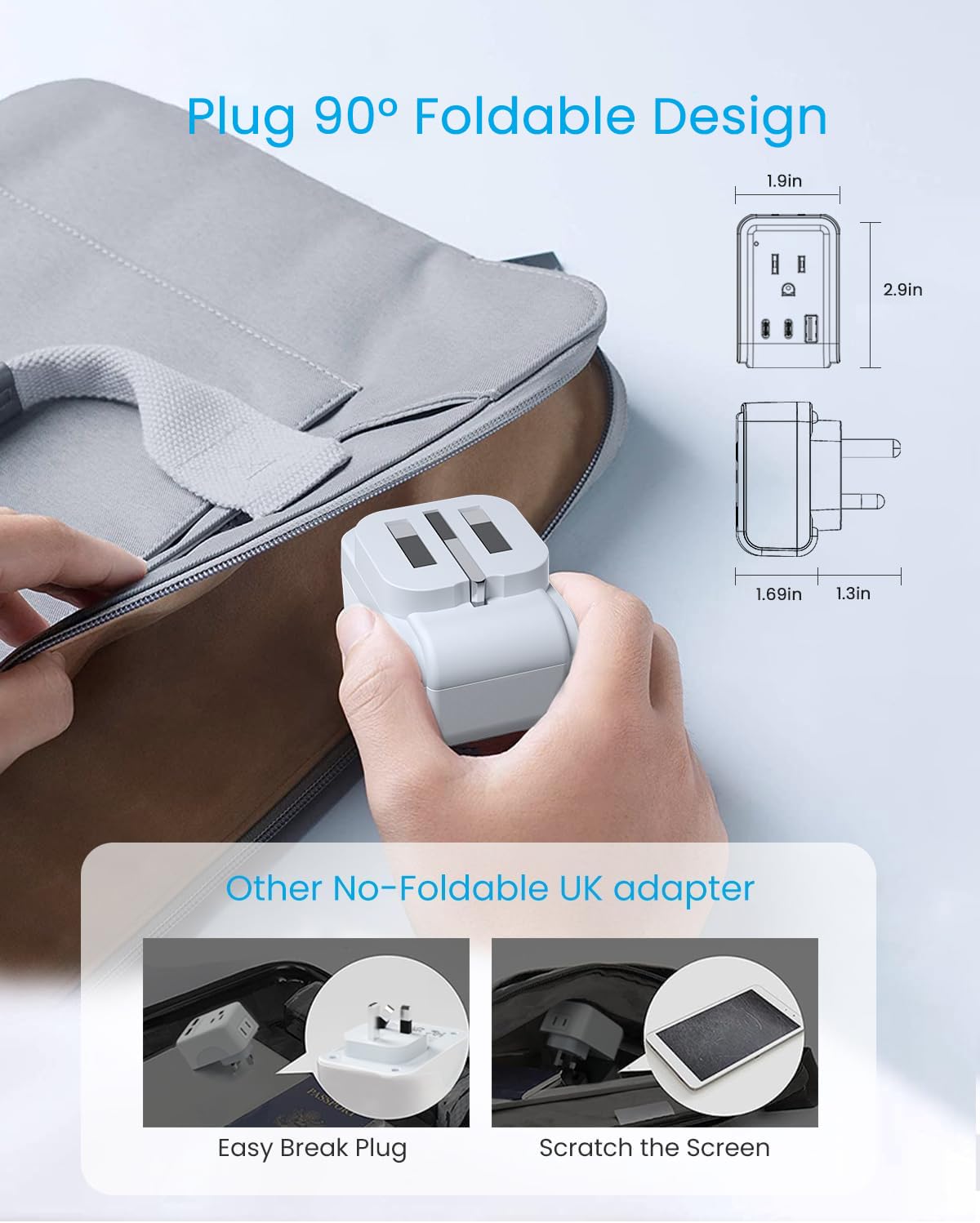 VINTAR US-to-UK Ireland adapter provides two outlets for simultaneous charging.