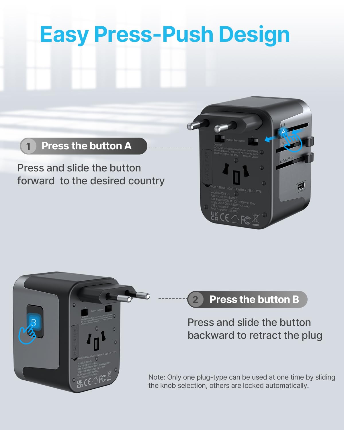 VINTAR USB-C ports allow fast charging for smartphones and cameras
