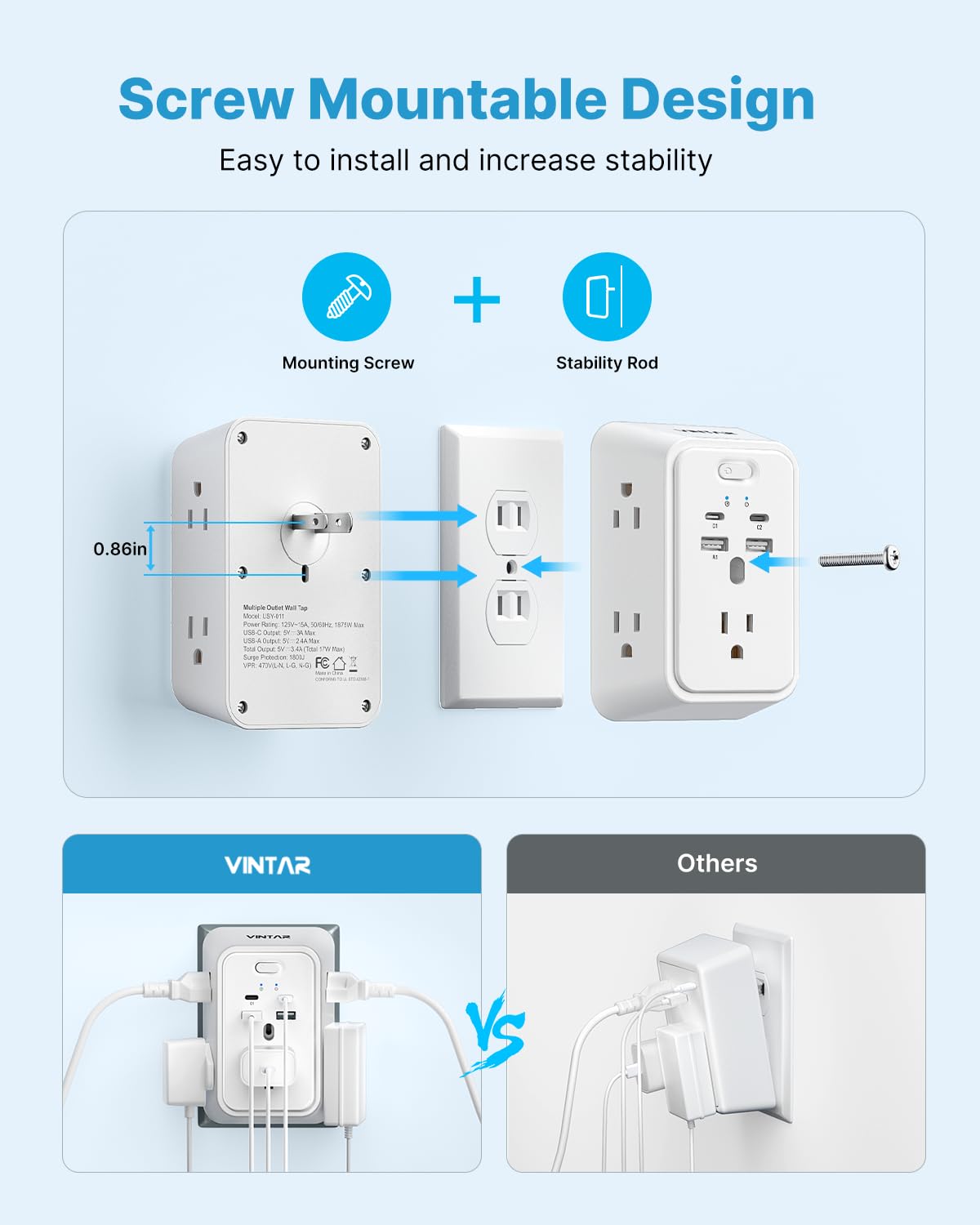 VINTAR wall-mount screw enables stable installation