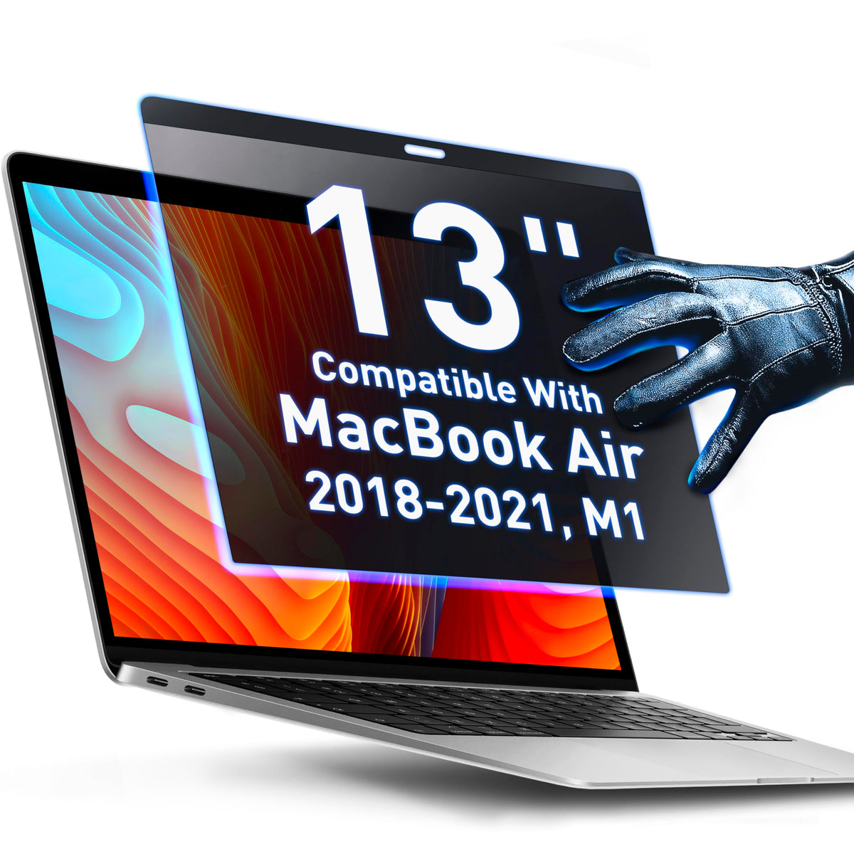 VINTEZ magnetic privacy screen for MacBook Air 13 – front view highlights slim privacy shield