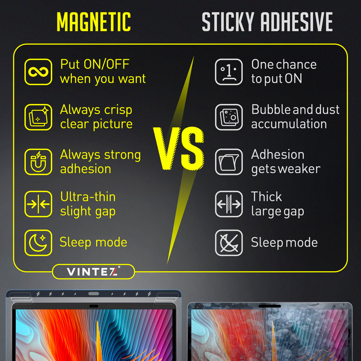 VINTEZ privacy filter – easy installation and removal without screen damage