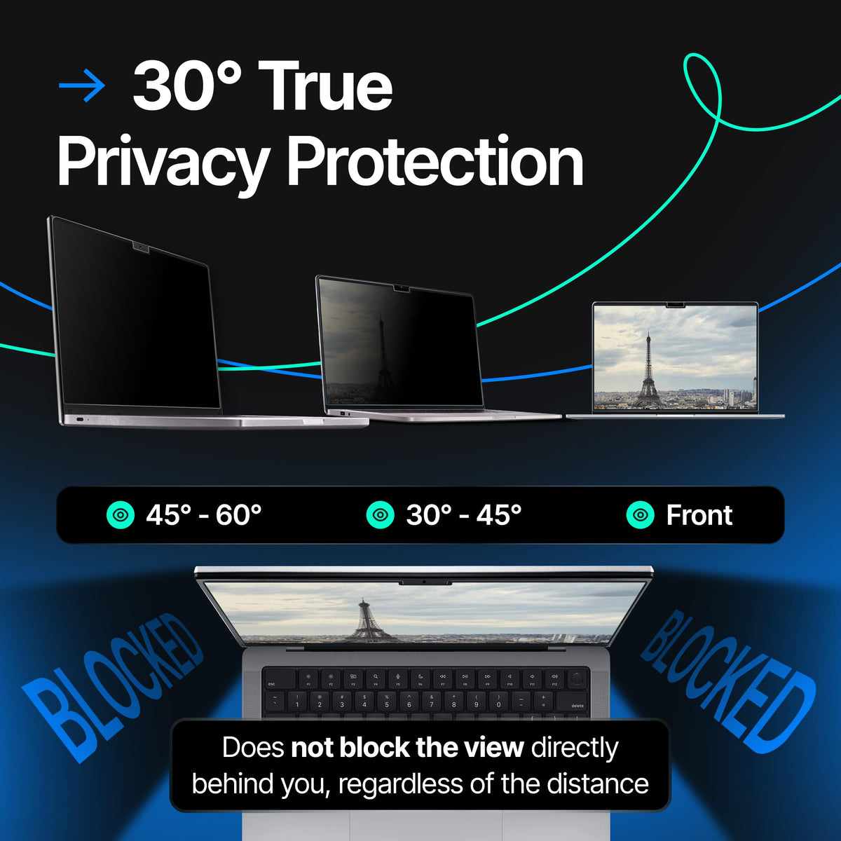VINTEZ privacy screen angled display demonstrates enhanced privacy at a glance
