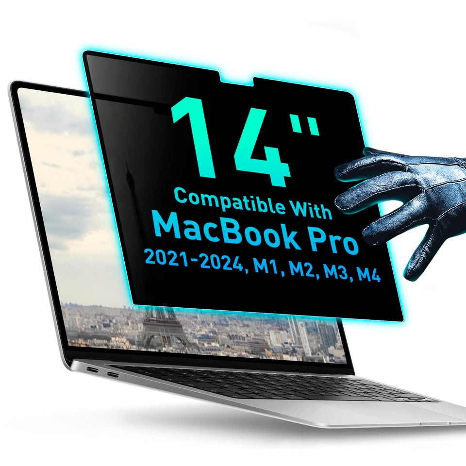 VINTEZ magnetic privacy screen on MacBook Pro 14 front view for on-the-go privacy
