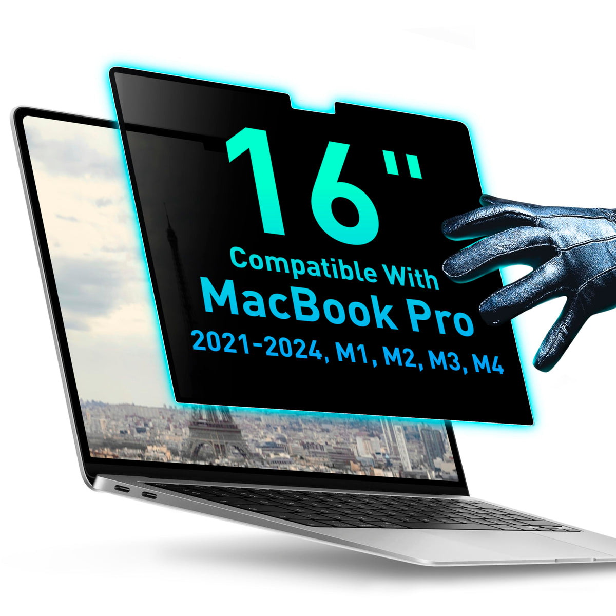 VINTEZ magnetic privacy screen front view for MacBook Pro 16 protects content
