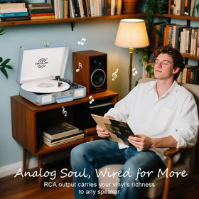 VINYLS LINK overhead view playing a 12-inch record showing compatibility and action