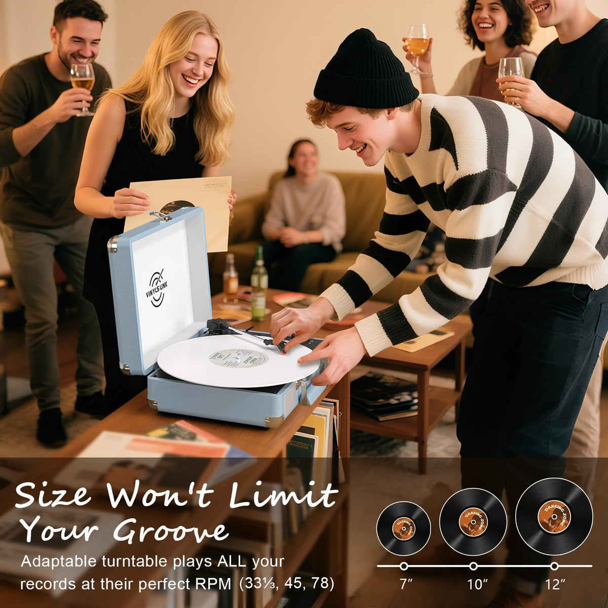 VINYLS LINK suitcase handle and latches demonstrating portable scale and secure transport