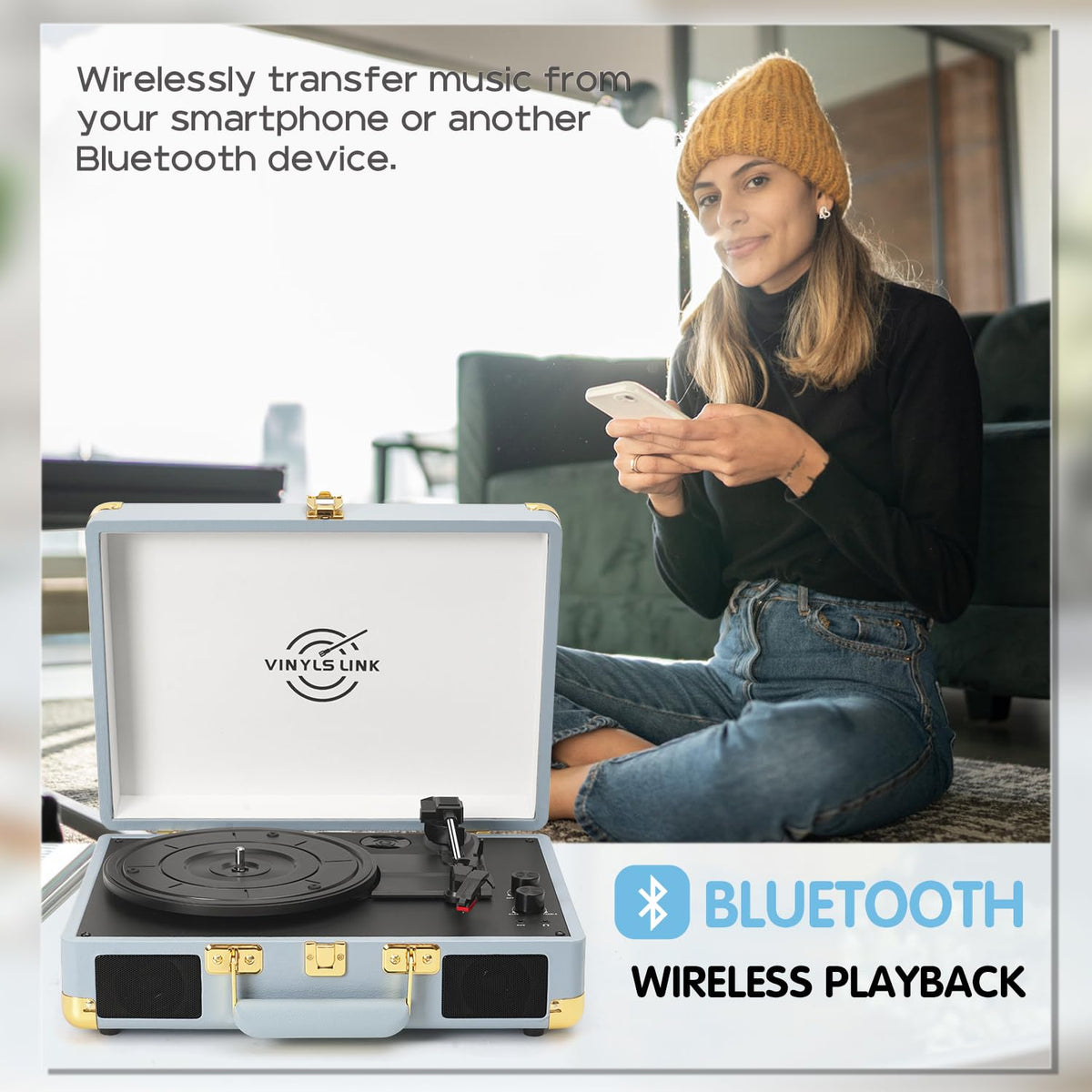 VINYLS LINK 3-speed settings fit 7-, 10-, and 12-inch records for versatile use