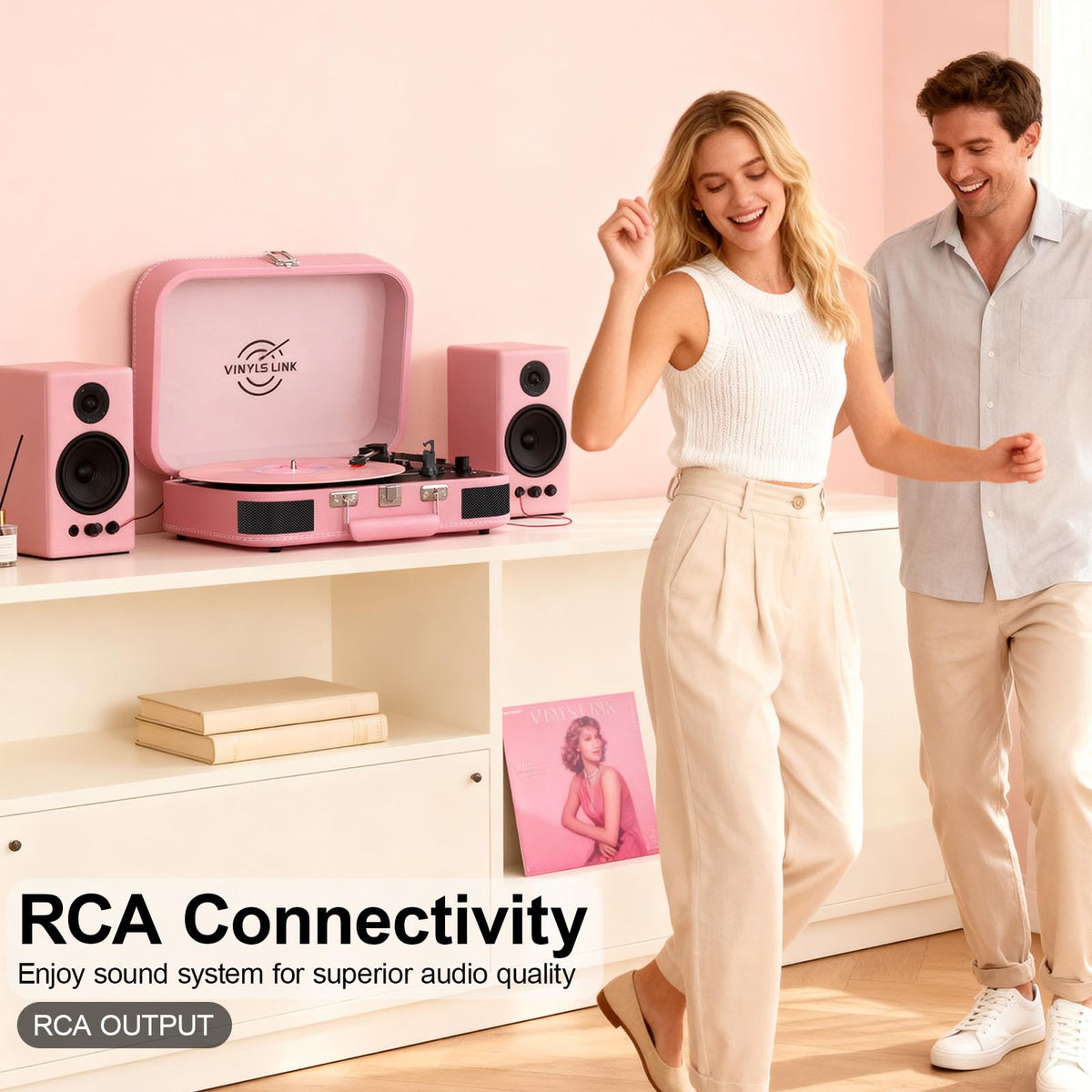VINYLS LINK rear connection ports with RCA AUX and USB for flexible external audio and recording