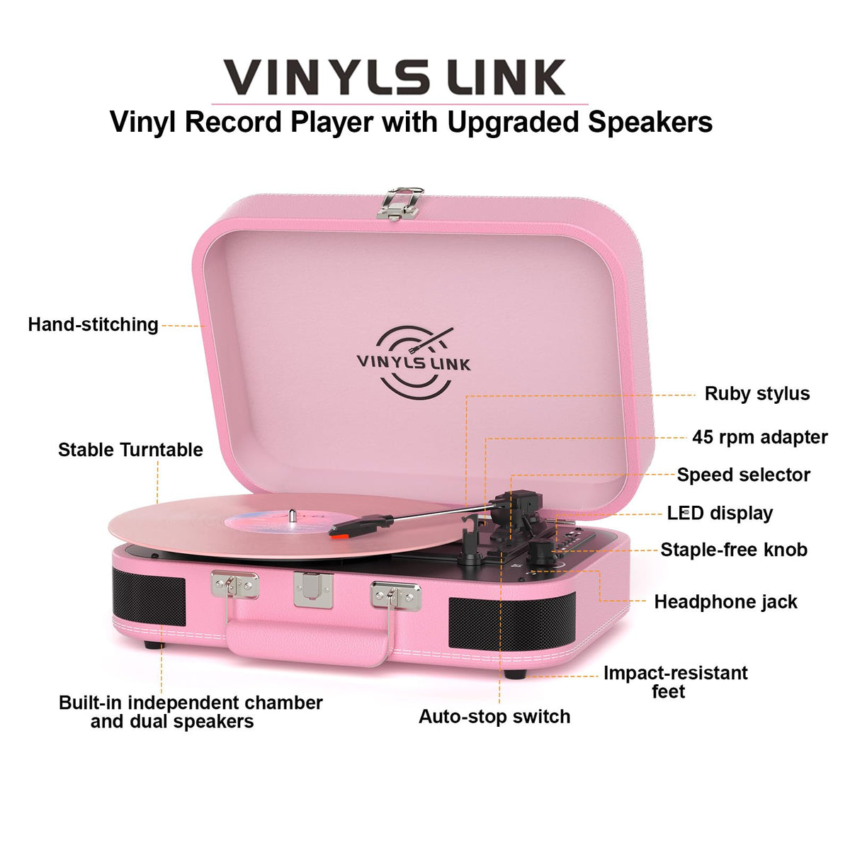 VINYLS LINK in-home lifestyle scene with records and a listener enjoying Bluetooth streaming