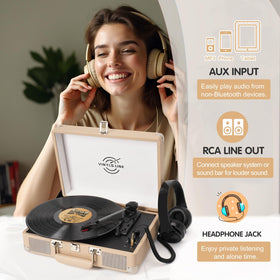 VINYLS LINK lifestyle scene with records and coffee highlighting easy at-home enjoyment benefit