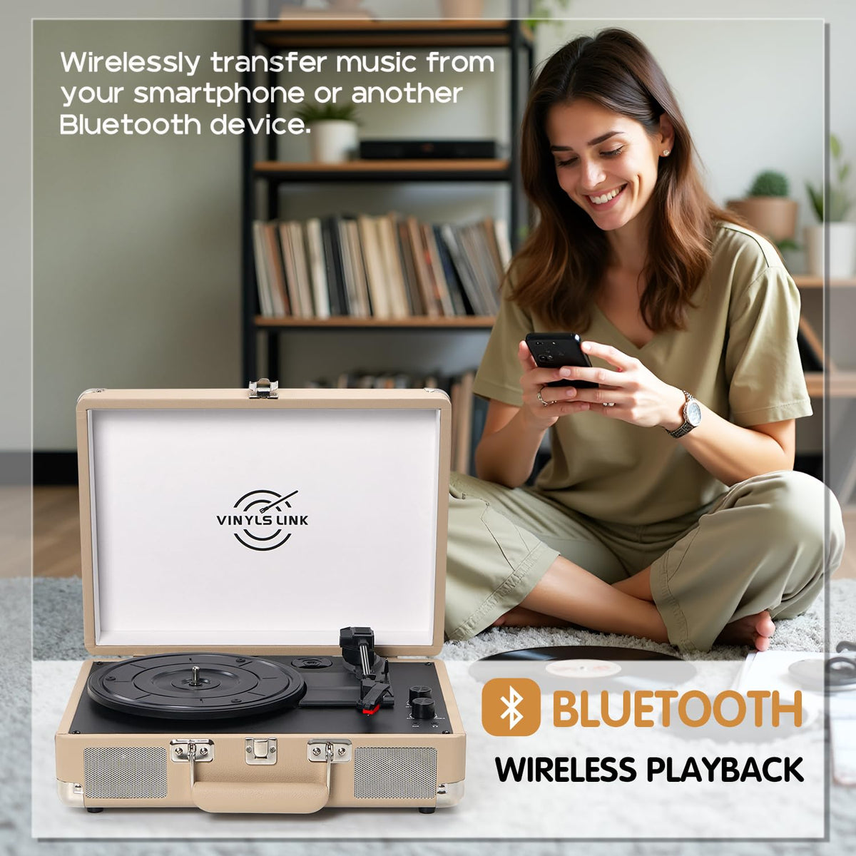 VINYLS LINK size comparison with hand demonstrating compact, travel-ready design benefit