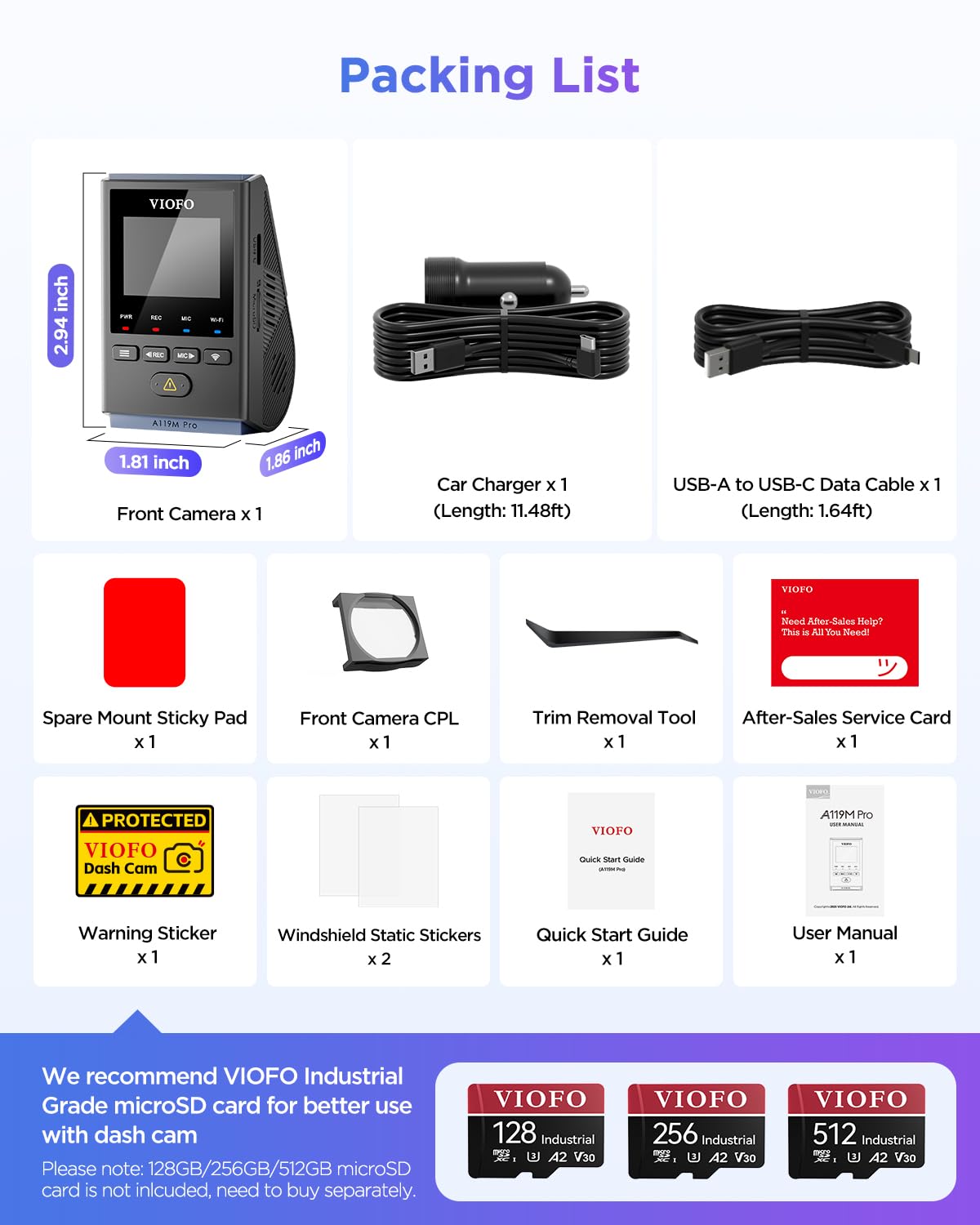 VIOFO A119M Pro recommended microSD cards for reliability