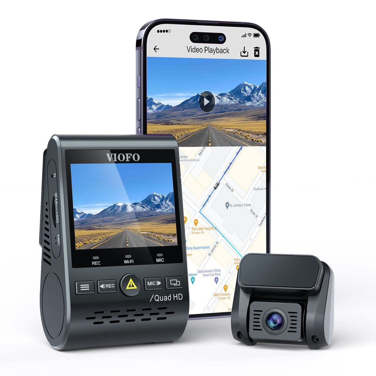 VIOFO A129 Plus Duo front dash camera captures clear daytime and night footage for safer drives