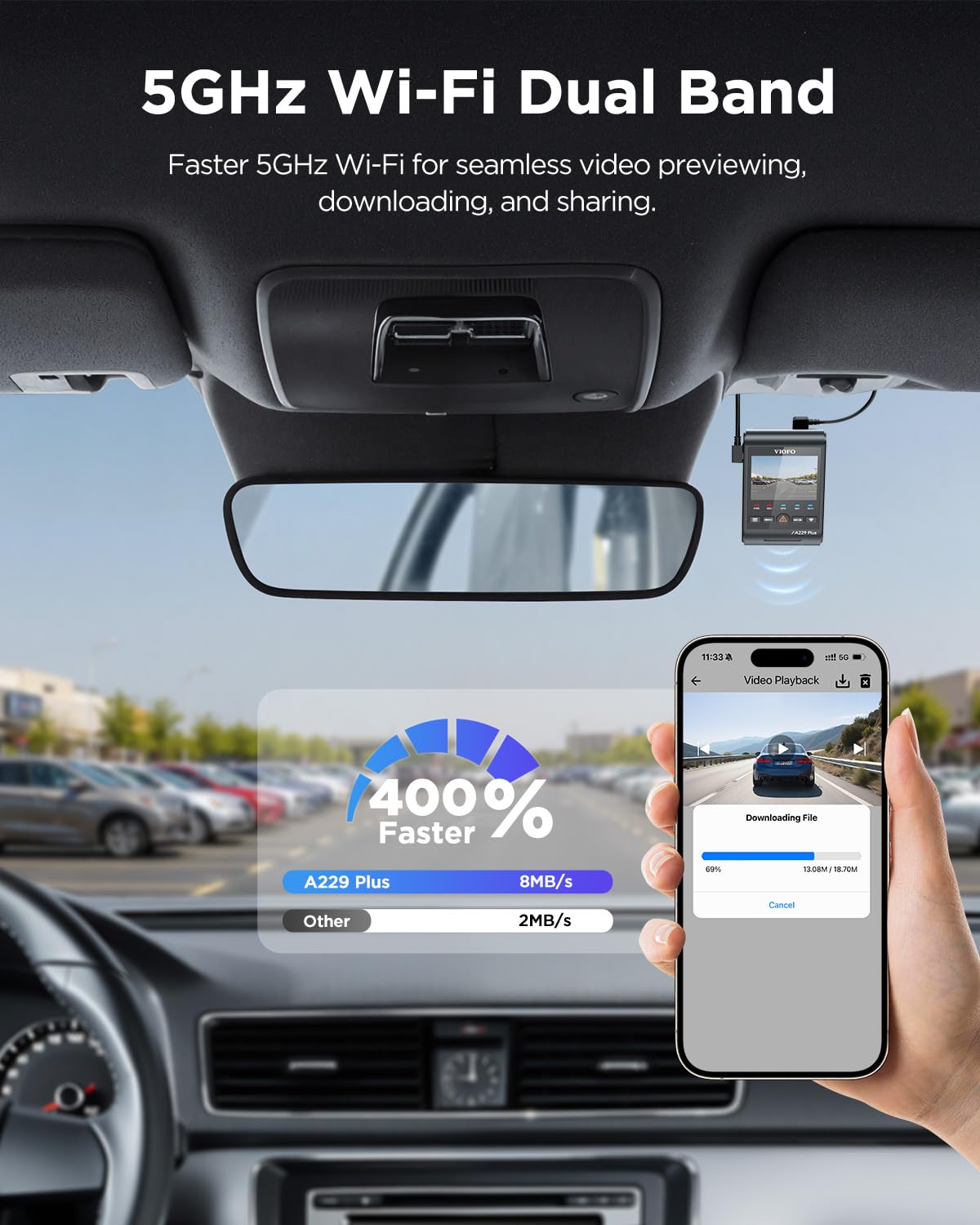 VIOFO A229 Plus front 1440P 60fps delivers smooth action