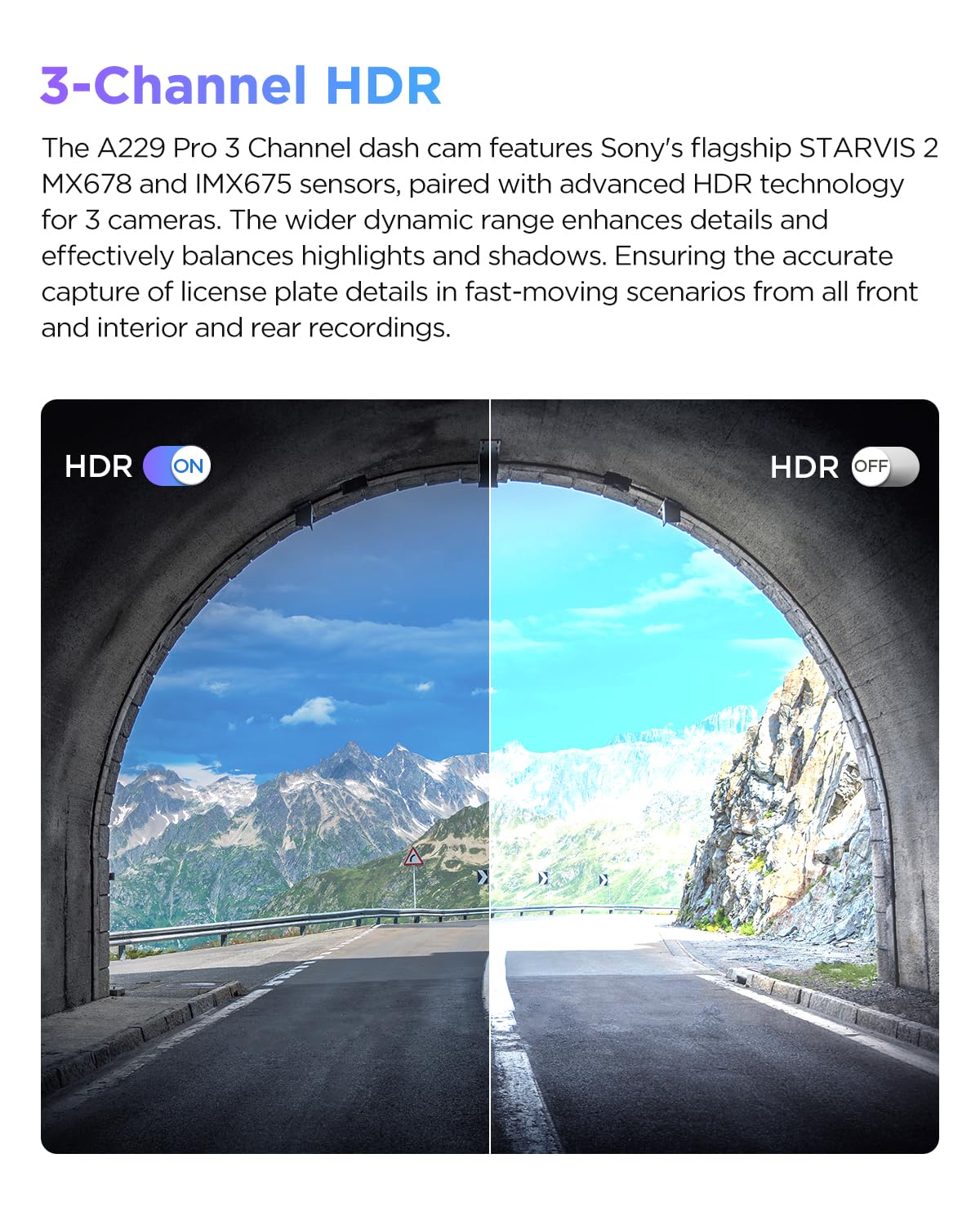 VIOFO A229 Pro HDR across all channels improves detail balance.