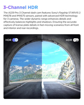 VIOFO A229 Pro HDR across all channels improves detail balance.