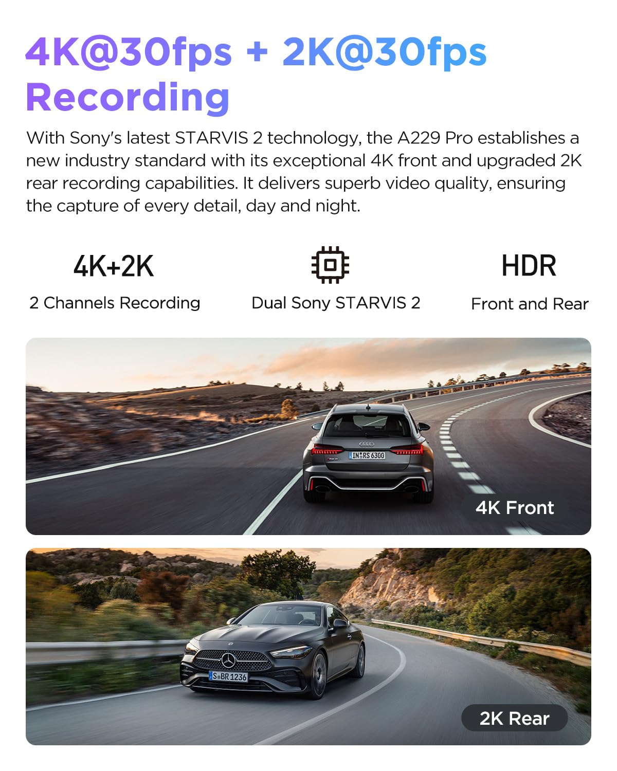 VIOFO A229 Pro rear 2K camera records rear events with high detail.