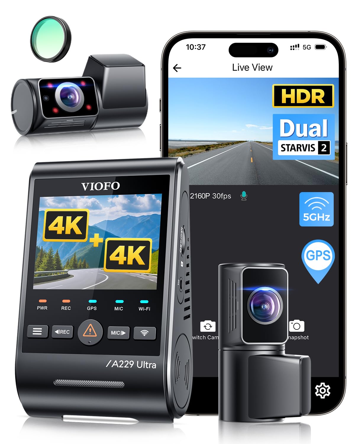 VIOFO A229 Ultra front 4K view highlighting road details and license plates for safety review