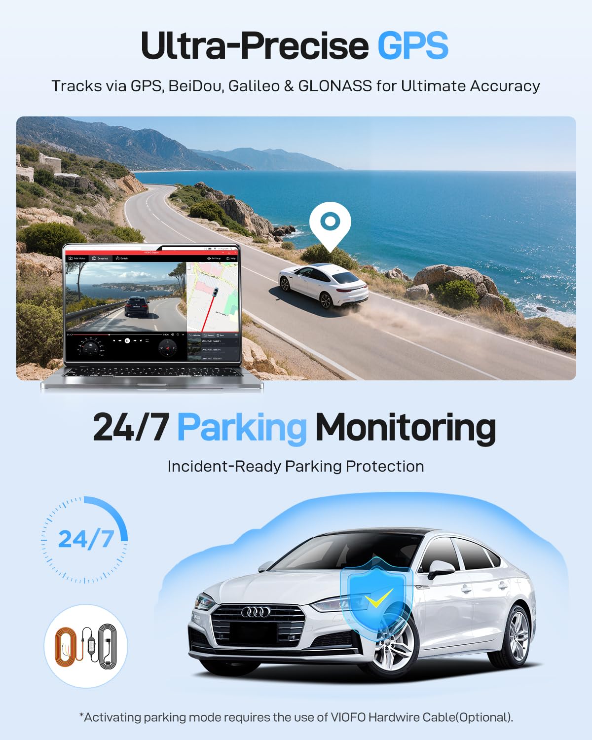 VIOFO A229 Ultra parking mode offering multiple monitoring options