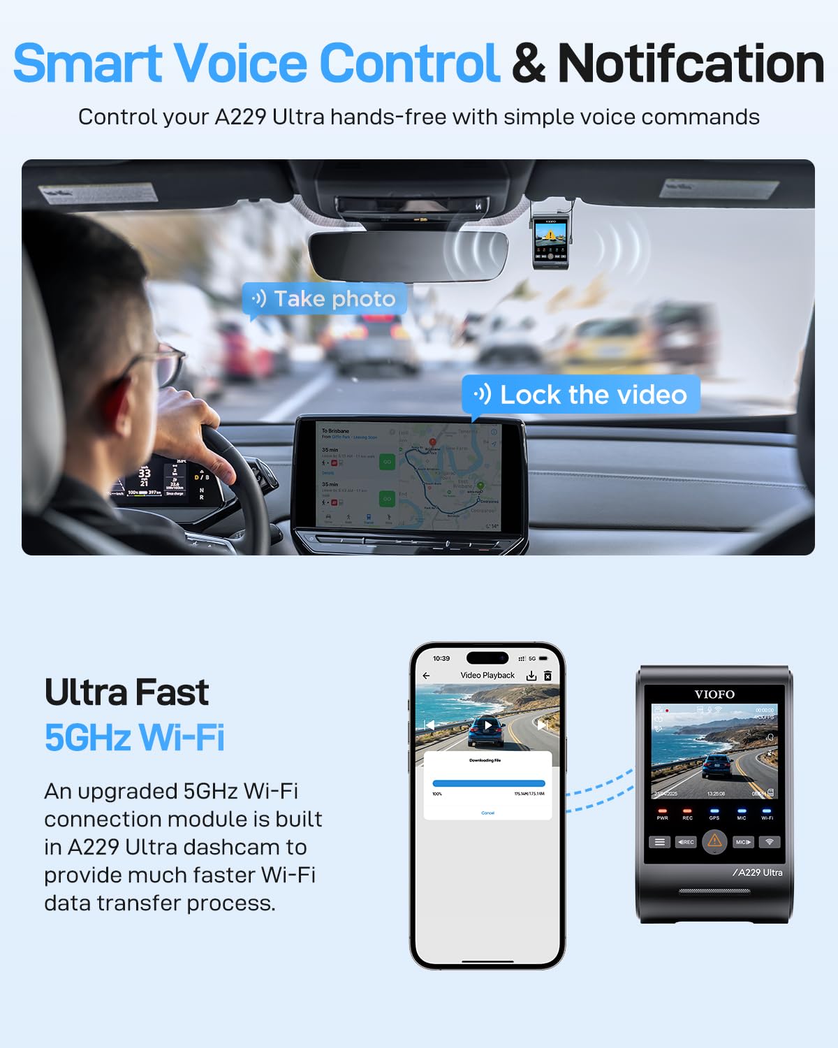 VIOFO A229 Ultra smart voice control enabling hands-free operation
