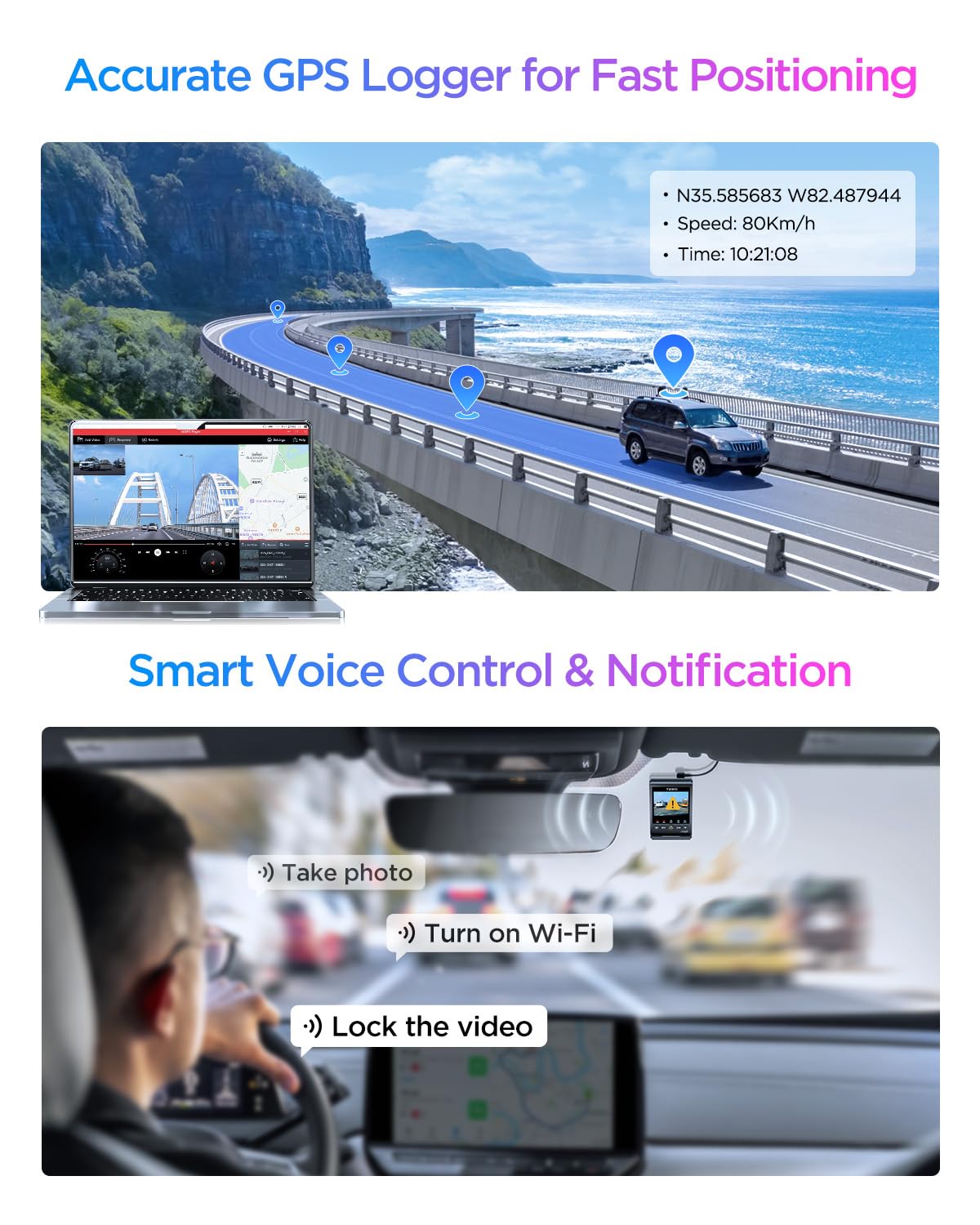 VIOFO A329S built-in GPS module with precise location data.