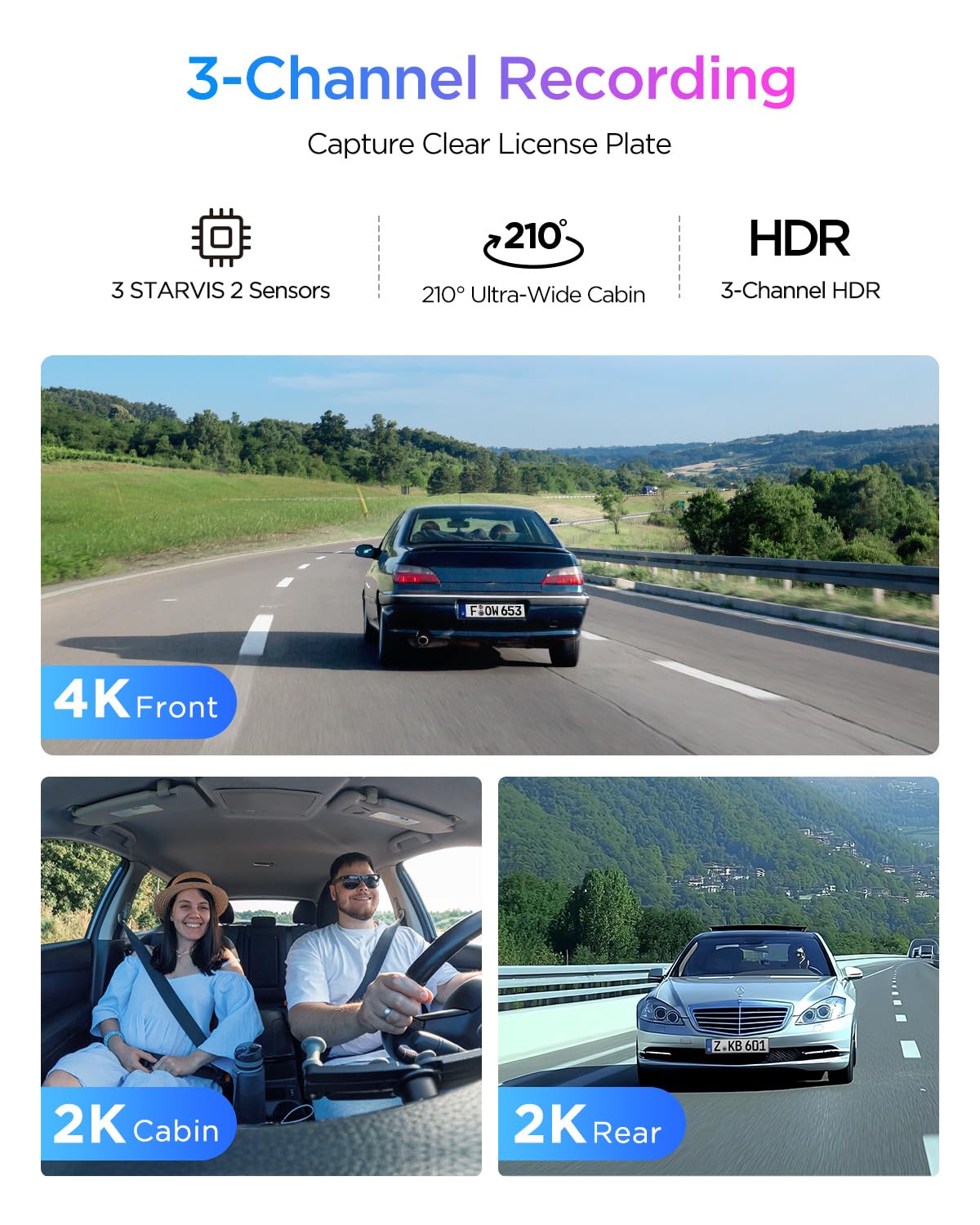 VIOFO A329S interior 210-degree fisheye view for cabin monitoring.