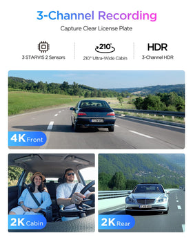 VIOFO A329S interior 210-degree fisheye view for cabin monitoring.
