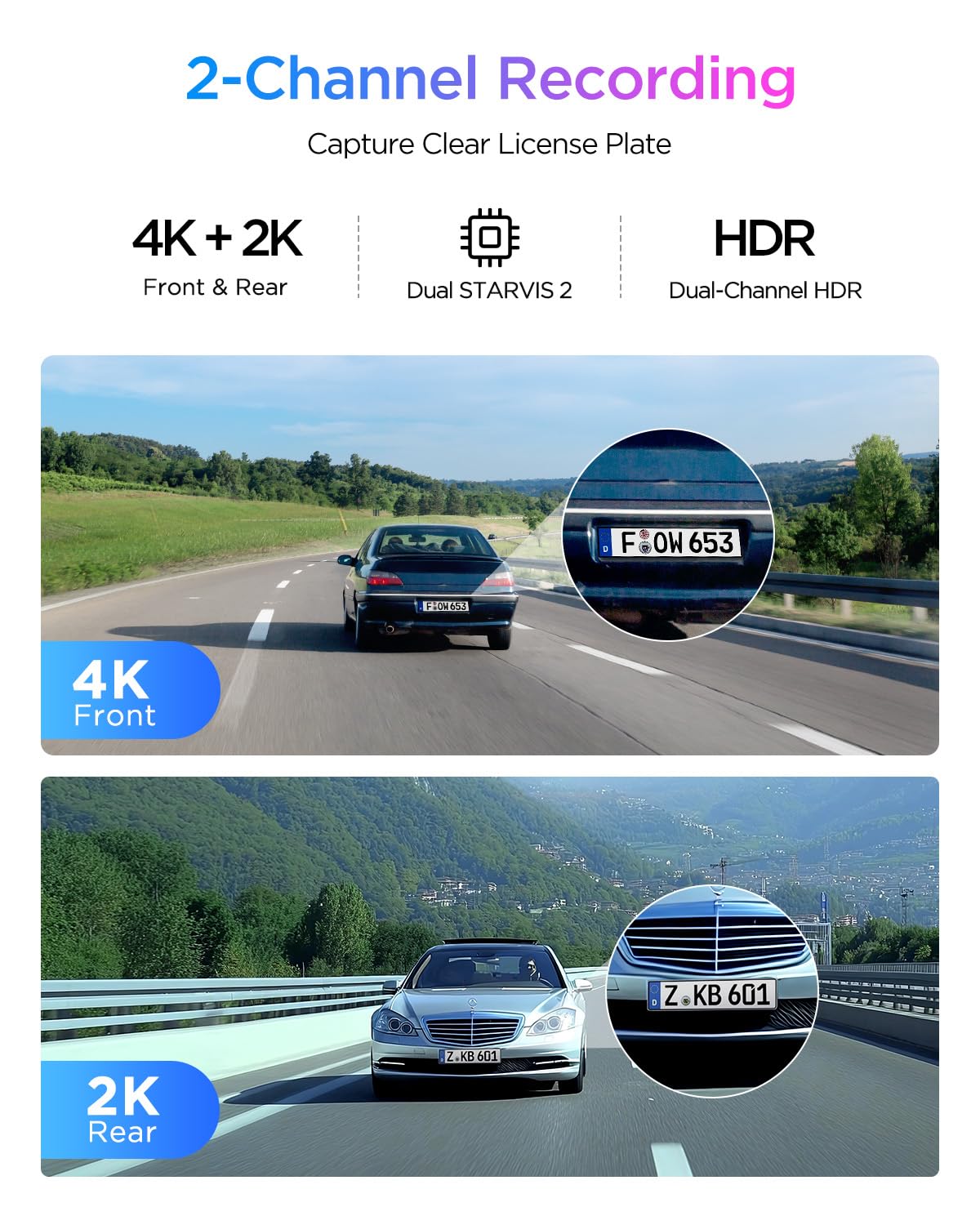 VIOFO A329S rear camera records clear 2K footage for road signs and vehicles