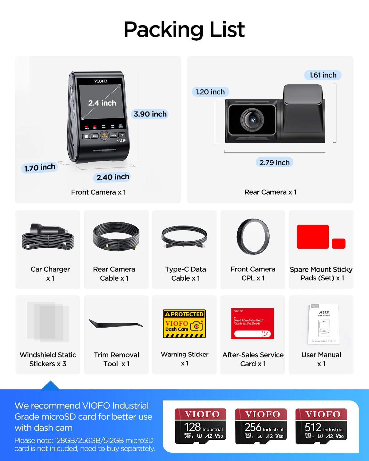 VIOFO A329S slim installation cable minimizes clutter and interference