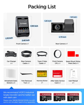 VIOFO A329S slim installation cable minimizes clutter and interference